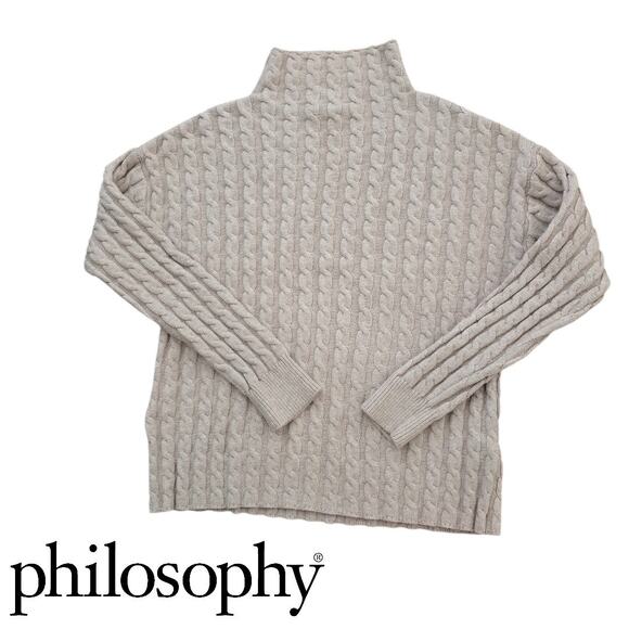 Philosophy Tan Cable Knit Mock Neck Pull Over Sweater Women’s Small Like New - Picture 1 of 5